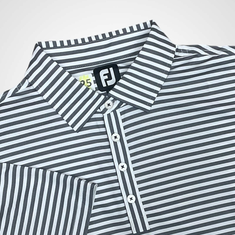 FootJoy Oxford Stripe Jacquard Jersey Polo Shirt Mens Large Gray /White WornOnce - Picture 2 of 9